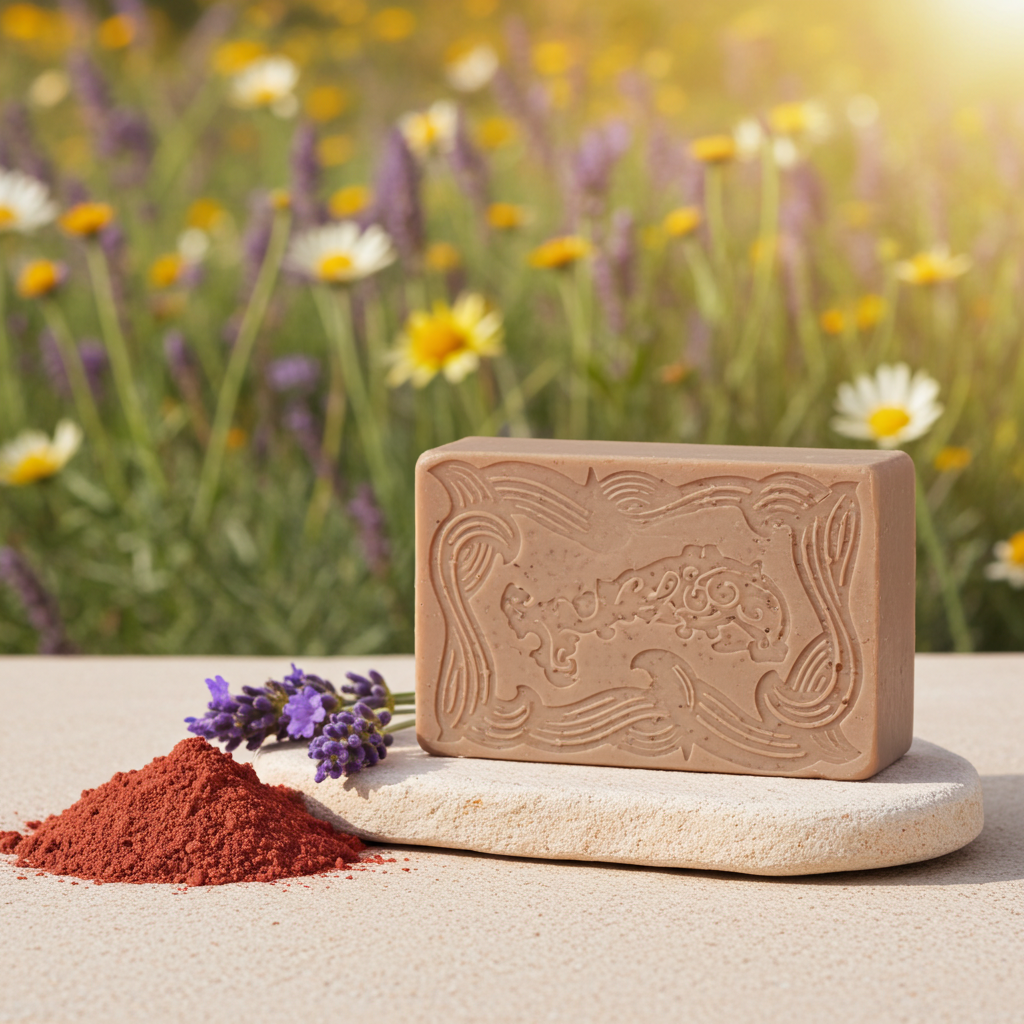Jabón Natural de Glicerina con Arcilla Roja y Lavanda para Piel Normal
