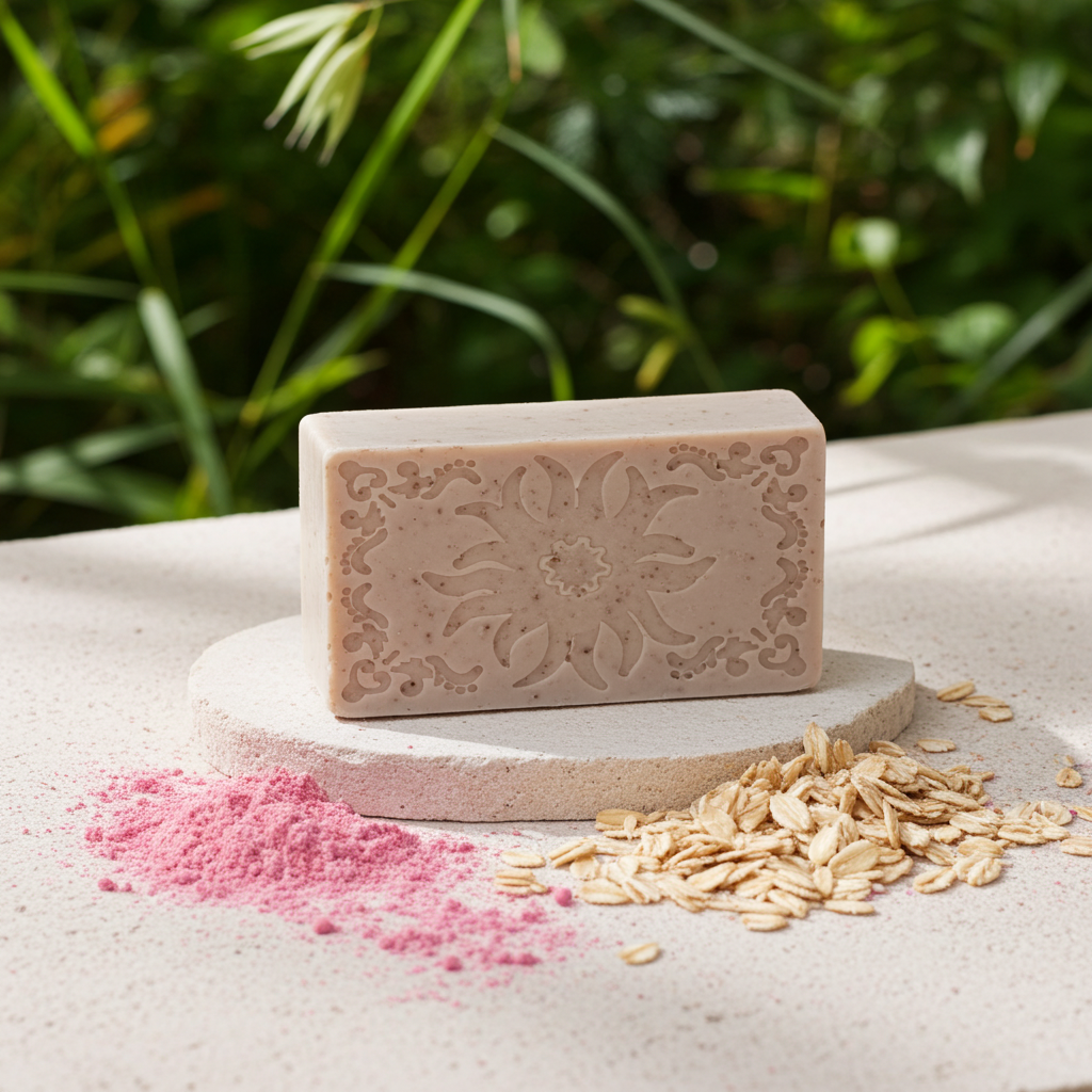 Jabón Natural de Glicerina con Arcilla Rosa y Avena para Piel Seca