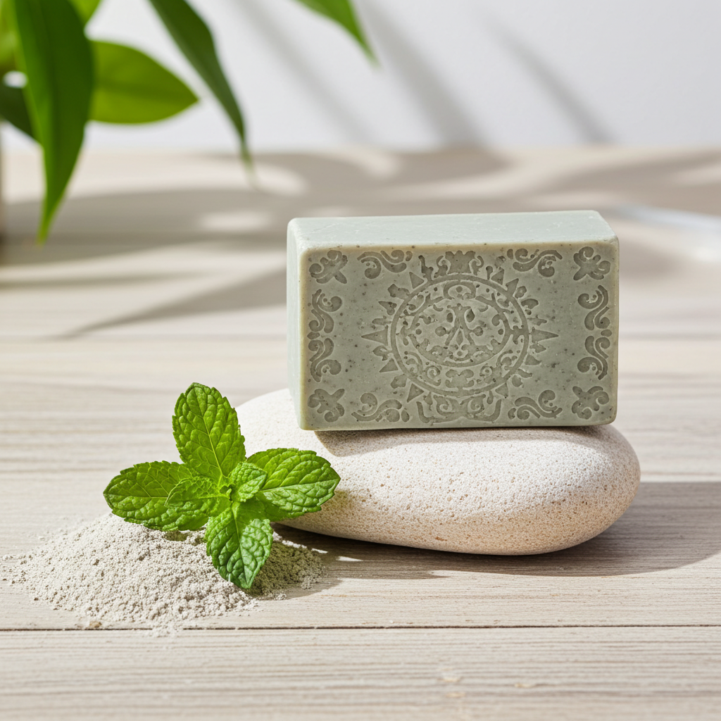 Jabón Natural de Glicerina con Arcilla Verde y Menta para Piel Grasa