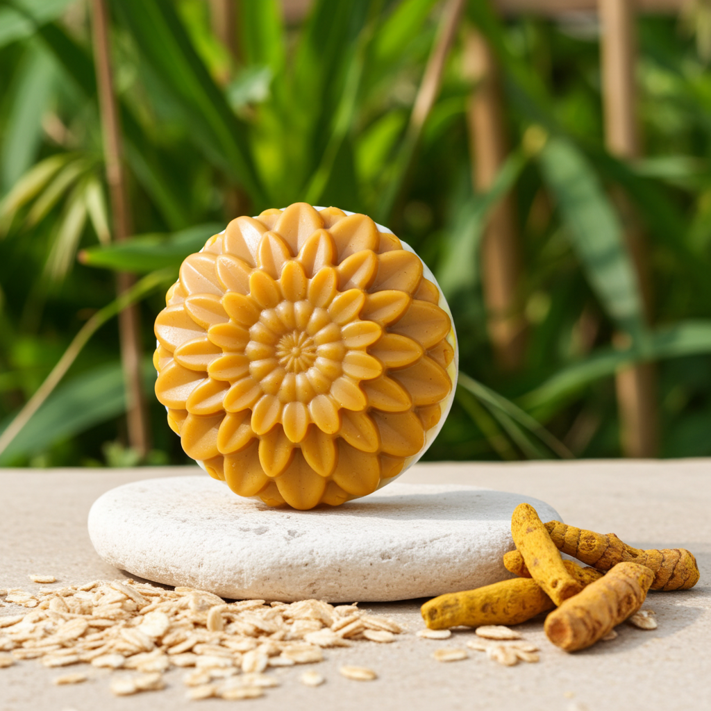 Jabón Natural de Glicerina con Avena y Cúrcuma para Piel con Manchas