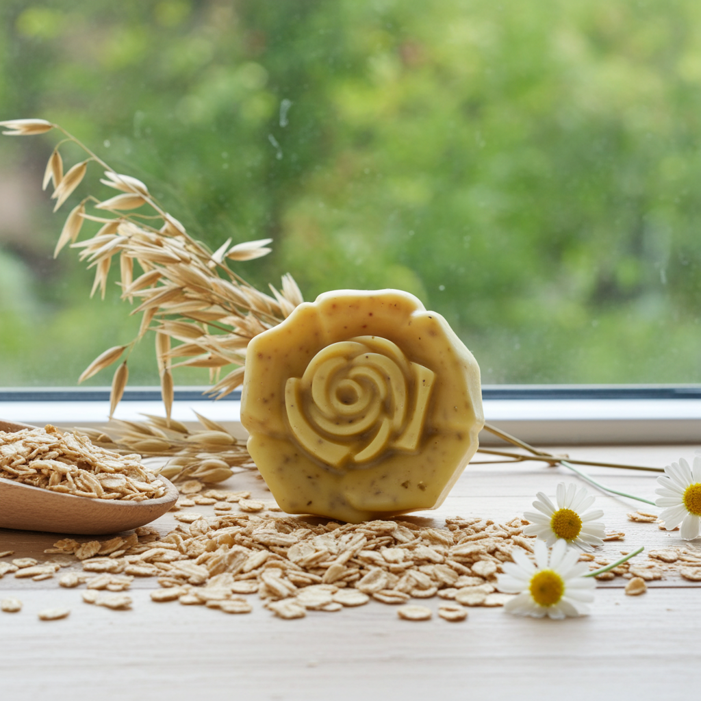 Jabón Natural de Glicerina con Avena y Manzanilla para Piel Sensible