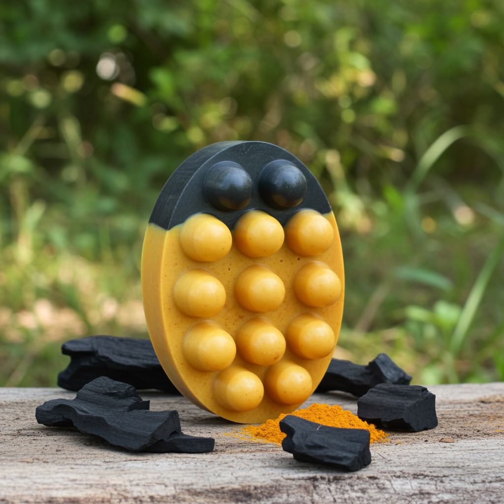 Jabón Natural de Glicerina con Carbón Activado y Cúrcuma para Piel Mixta