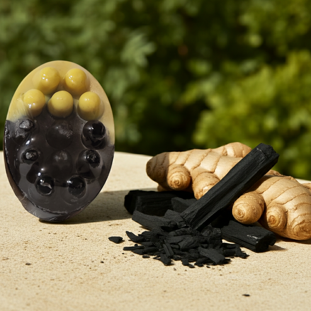 Jabón Natural de Glicerina con Carbón Activado y Jengibre para Piel con Acné