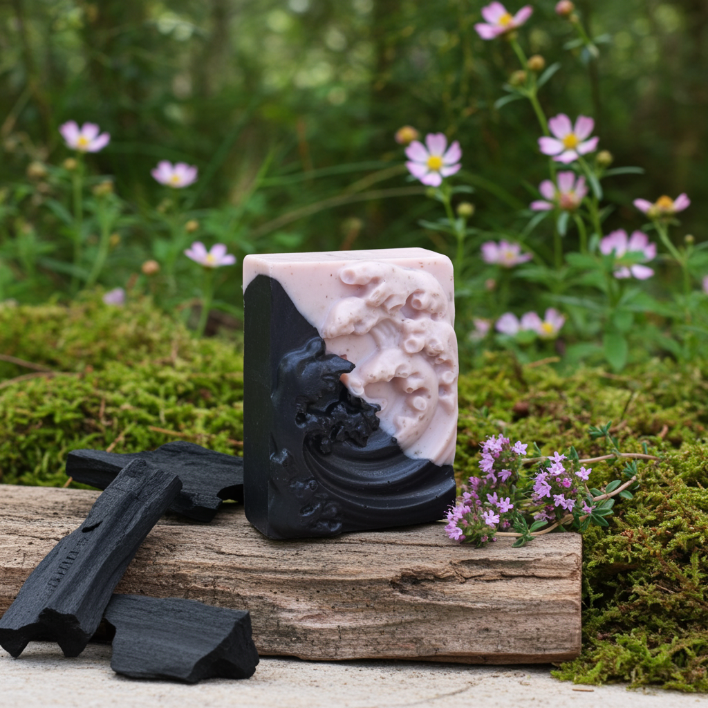 Jabón Natural de Glicerina con Carbón Activado y Tomillo para Piel con Acné
