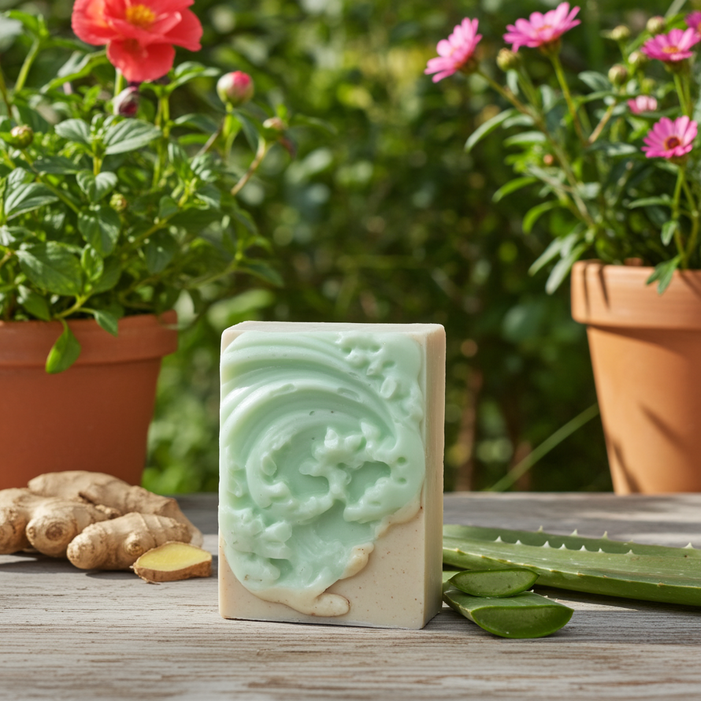 Jabón Natural de Glicerina con Jengibre y Aloe Vera para Piel con Acné