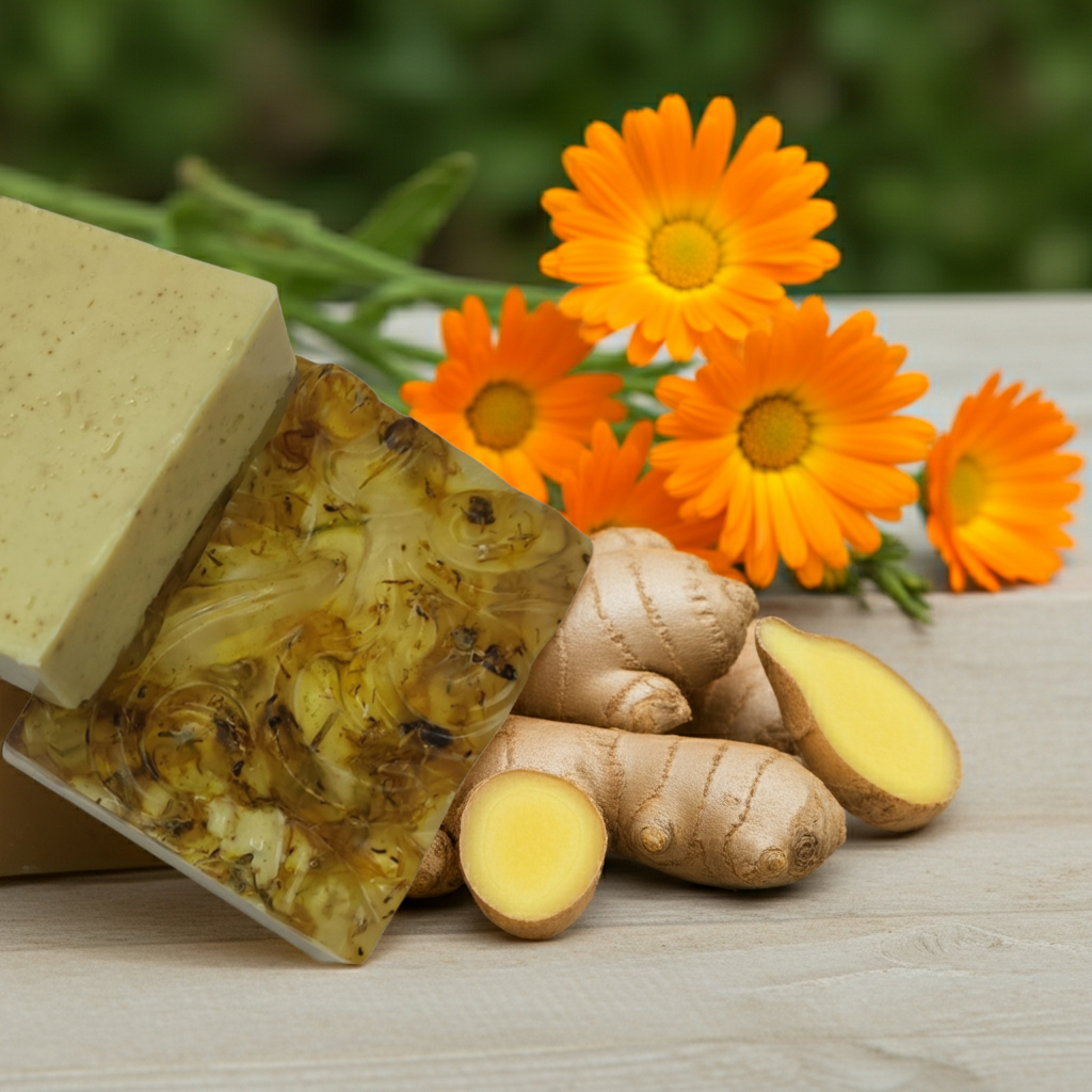 Jabón Natural de Glicerina con Jengibre y Caléndula para Piel Normal