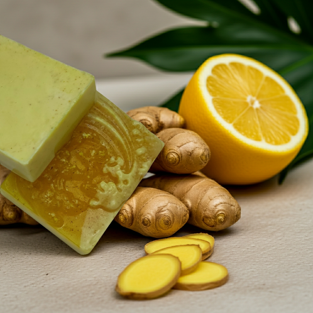 Jabón Natural de Glicerina con Jengibre y Limón para Piel con Manchas