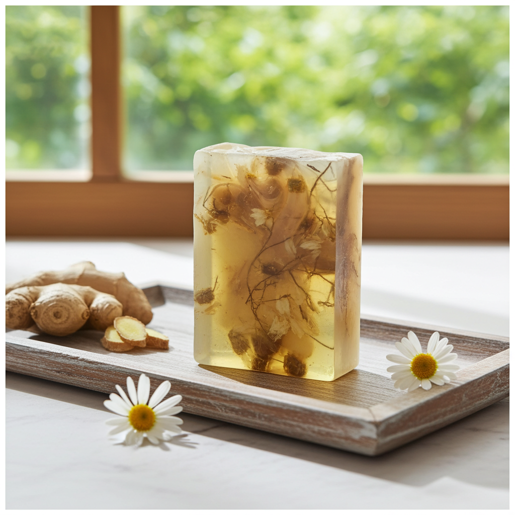 Jabón Natural de Glicerina con Jengibre y Manzanilla para Piel con Acné
