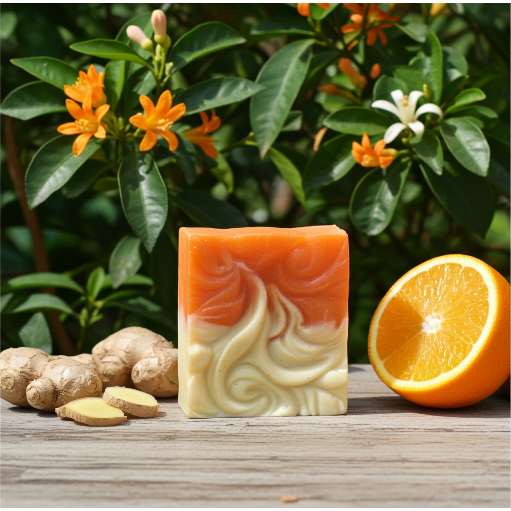 Jabón Natural de Glicerina con Jengibre y Naranja para Piel con Acné