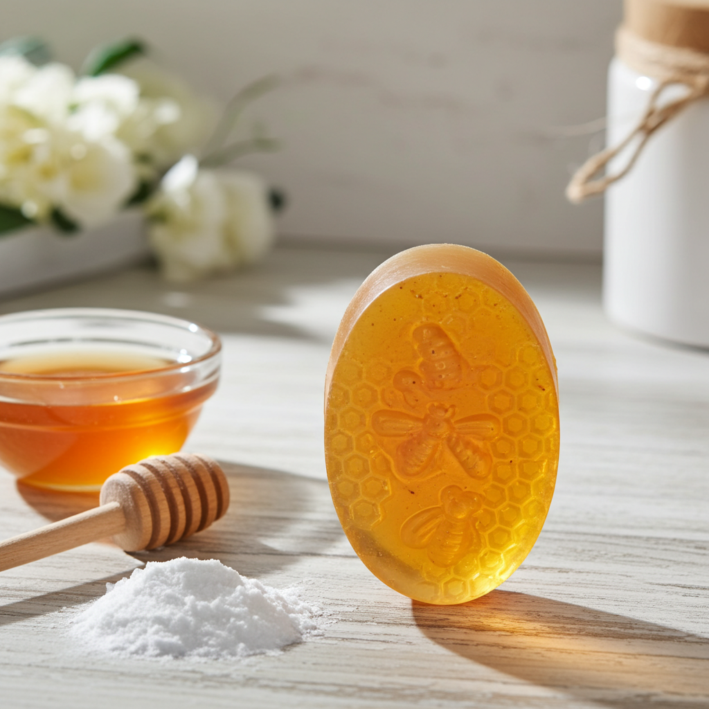 Jabón Natural de Glicerina con Miel y Bicarbonato para Piel Normal