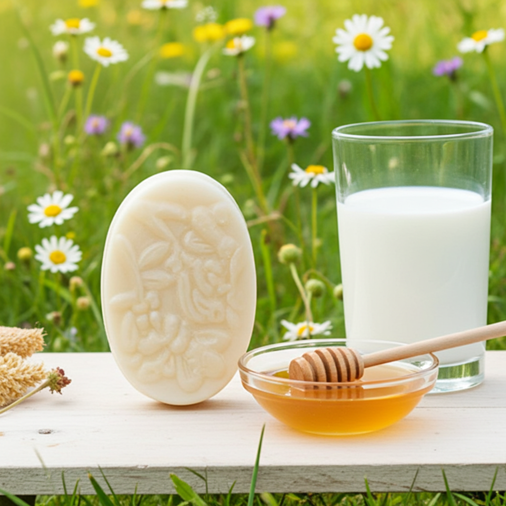 Jabón Natural de Glicerina con Miel y Leche de Cabra para Piel Seca